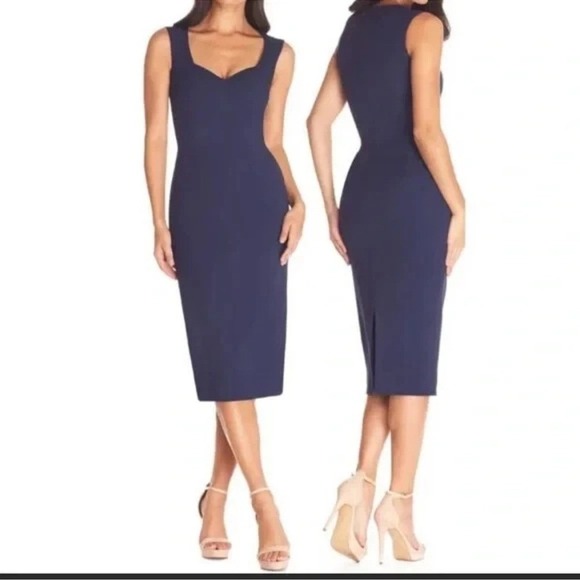 Dress the Population Elle Sheath Dress, Navy Blue Size Medium, Classic Chic NWT‎ - Picture 2 of 7